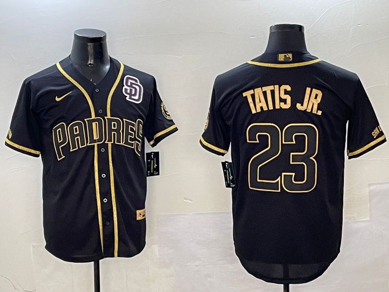 Men San Diego Padres 23 Tatis jr Black Gold Game 2025 Nike MLB Jersey style 12